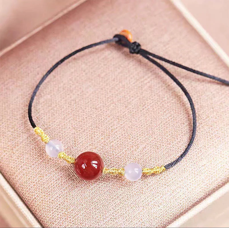 Buddha Stones Agata rossa naturale Calcedonio Autoaccettazione Fiducia String Bead Bracciale Collana Pendente - Image 3