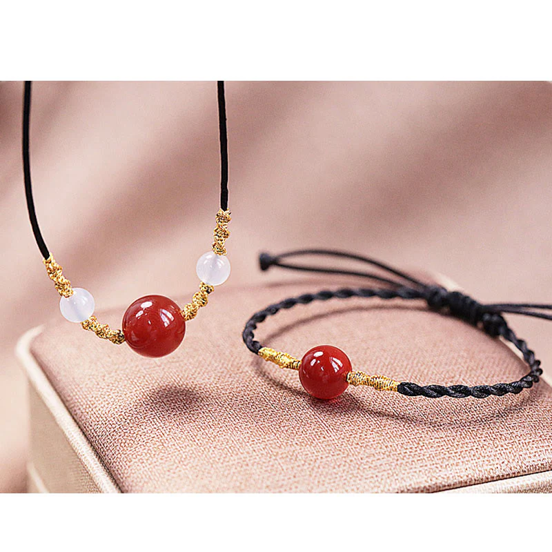 Buddha Stones Agata rossa naturale Calcedonio Autoaccettazione Fiducia String Bead Bracciale Collana Pendente - Image 5