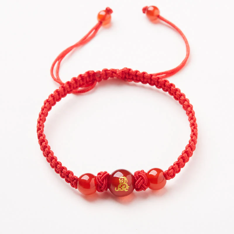Buddha Stones Agata rossa naturale Zodiaco cinese Braccialetto di protezione e fortuna intrecciato con corda rossa - Image 18