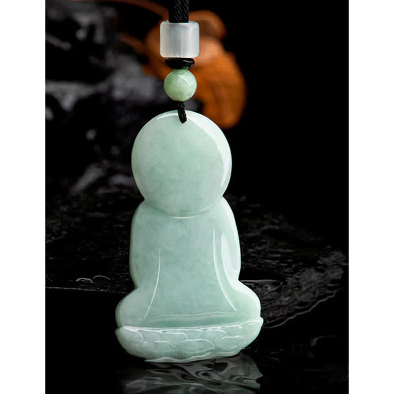 Buddha Stones Amitabha Buddha Amuleto di Giada Collana di Corda della Compassione - Image 15