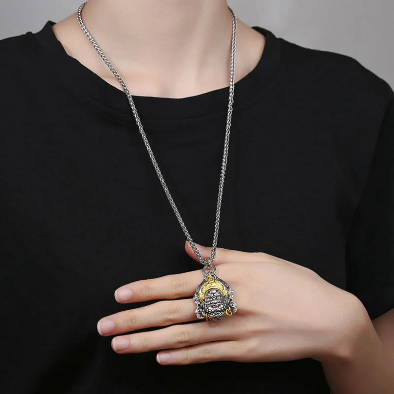 Buddha Stones Amuleto Dio della Ricchezza Giallo Rame Fortuna Collana Pendente - Image 6