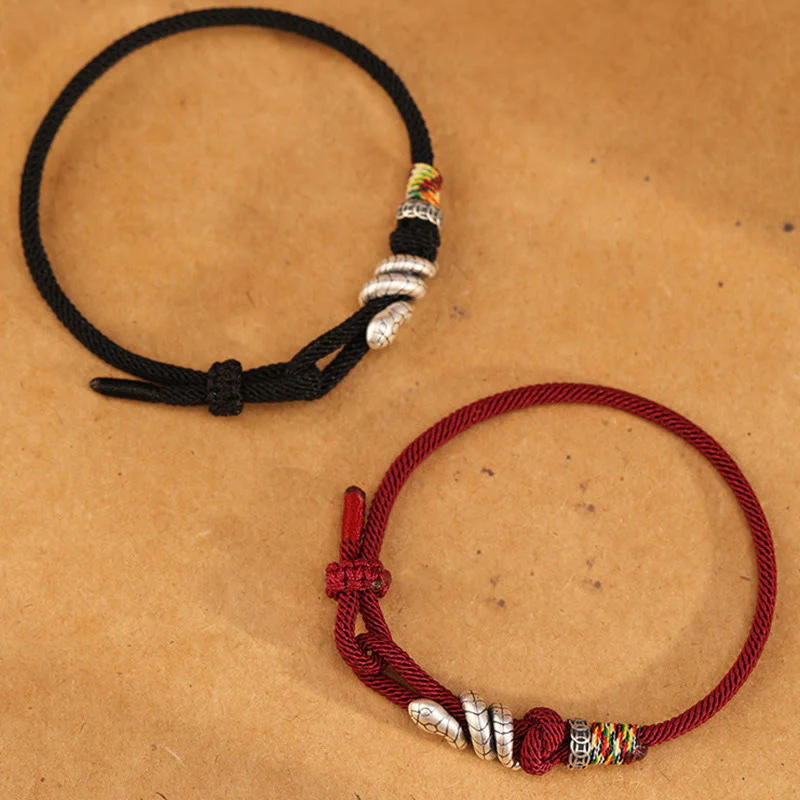 Buddha Stones Anello con moneta dell'anno del serpente in argento sterling 925 con corda rossa Braccialetto portafortuna a forma di serpente - Image 13