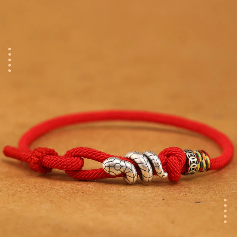 Buddha Stones Anello con moneta dell'anno del serpente in argento sterling 925 con corda rossa Braccialetto portafortuna a forma di serpente - Image 14