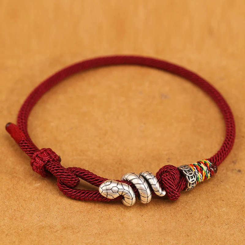 Buddha Stones Anello con moneta dell'anno del serpente in argento sterling 925 con corda rossa Braccialetto portafortuna a forma di serpente - Image 3