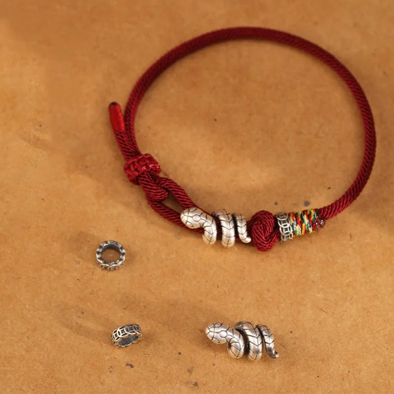 Buddha Stones Anello con moneta dell'anno del serpente in argento sterling 925 con corda rossa Braccialetto portafortuna a forma di serpente - Image 8