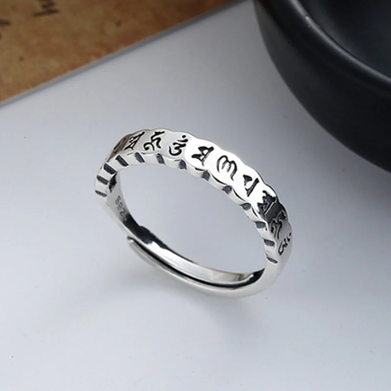 Buddha Stones Anello in argento sterling 925 con sei parole vere e saggezza calma - Image 2