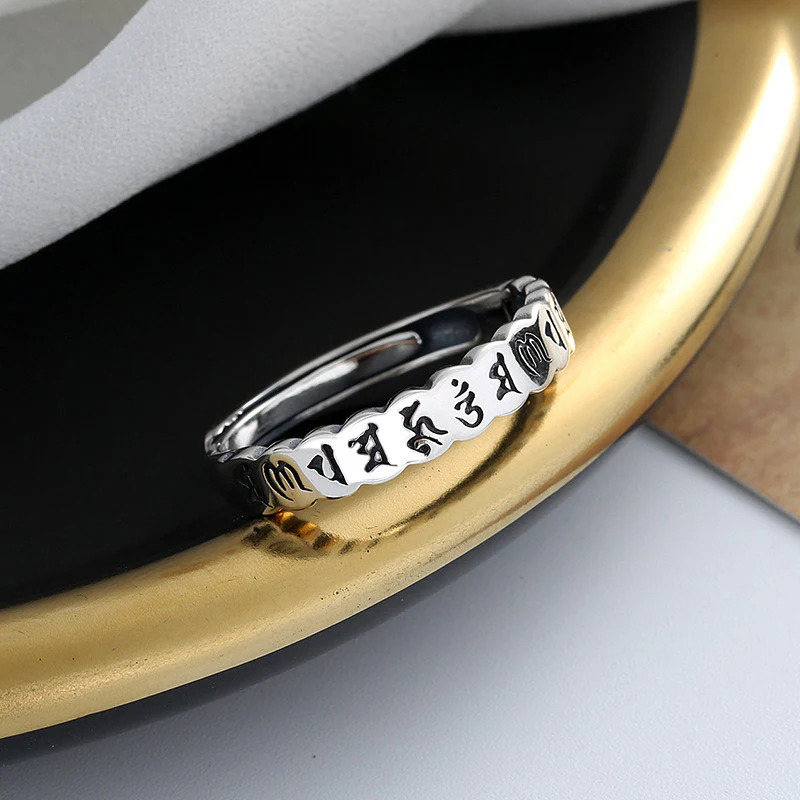 Buddha Stones Anello in argento sterling 925 con sei parole vere e saggezza calma - Image 6