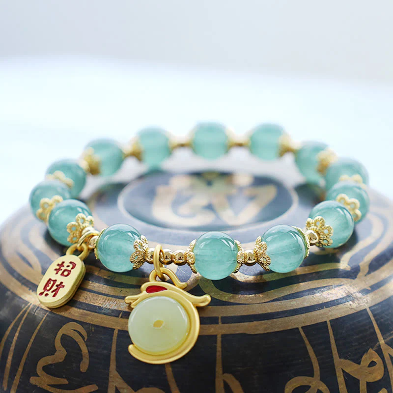 Buddha Stones Anno del Drago Agata Rossa Avventurina Verde Fibbia della Pace Carattere Fu Bracciale Fortunato - Image 6
