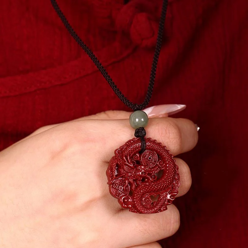 Buddha Stones Anno del Drago Cinabro Naturale Giada Hetian Perlina Moneta di Rame Attrae Ricchezza Forza Collana Pendente - Image 11