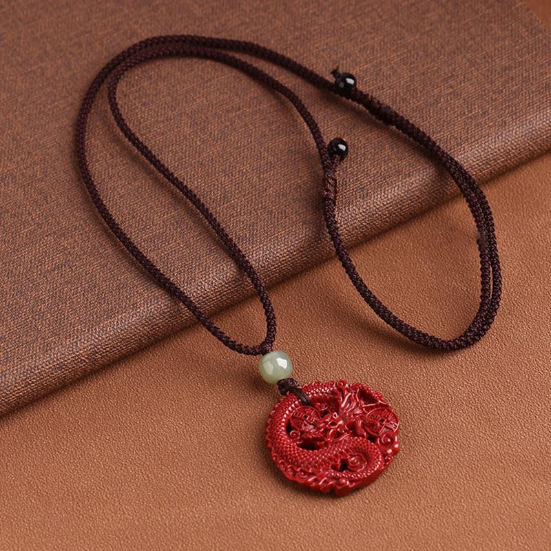 Buddha Stones Anno del Drago Cinabro Naturale Giada Hetian Perlina Moneta di Rame Attrae Ricchezza Forza Collana Pendente - Image 12