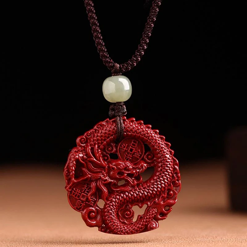 Buddha Stones Anno del Drago Cinabro Naturale Giada Hetian Perlina Moneta di Rame Attrae Ricchezza Forza Collana Pendente - Image 13