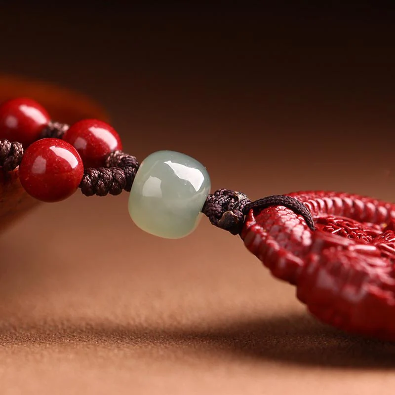 Buddha Stones Anno del Drago Cinabro Naturale Giada Hetian Perlina Moneta di Rame Attrae Ricchezza Forza Collana Pendente - Image 6