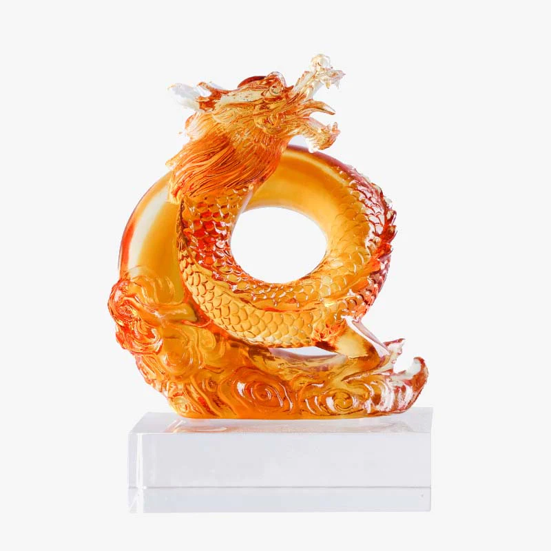 Buddha Stones Anno del Drago Fatto a mano Zodiaco cinese Drago giallo Liuli Cristallo Pezzo d'arte Protezione Decorazione dell'ufficio domestico - Image 11