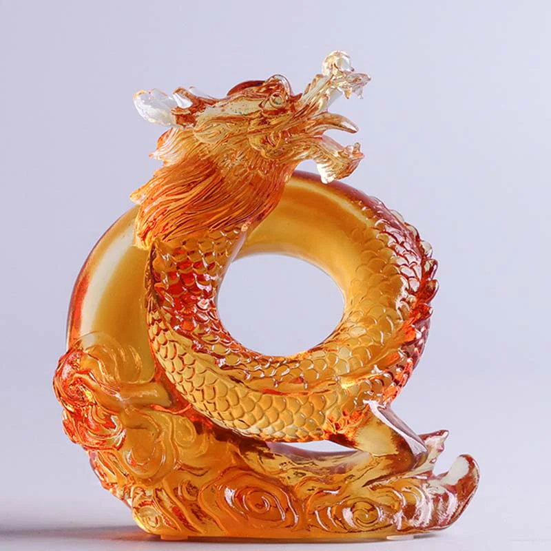 Buddha Stones Anno del Drago Fatto a mano Zodiaco cinese Drago giallo Liuli Cristallo Pezzo d'arte Protezione Decorazione dell'ufficio domestico - Image 2