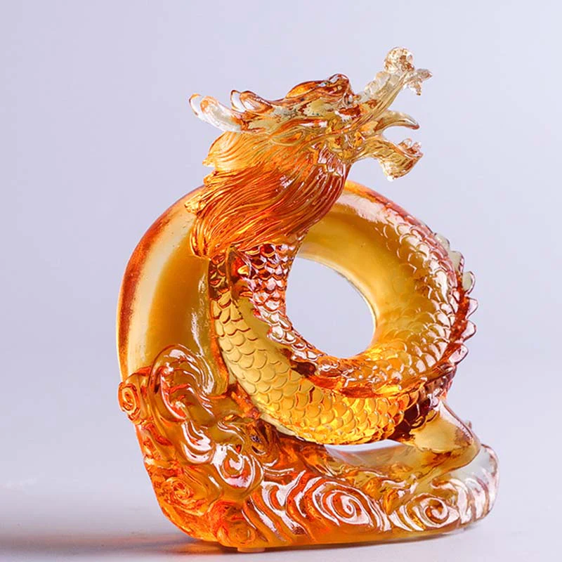 Buddha Stones Anno del Drago Fatto a mano Zodiaco cinese Drago giallo Liuli Cristallo Pezzo d'arte Protezione Decorazione dell'ufficio domestico - Image 3