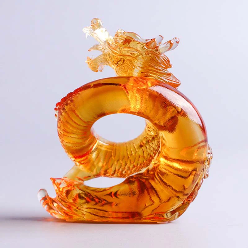 Buddha Stones Anno del Drago Fatto a mano Zodiaco cinese Drago giallo Liuli Cristallo Pezzo d'arte Protezione Decorazione dell'ufficio domestico - Image 6