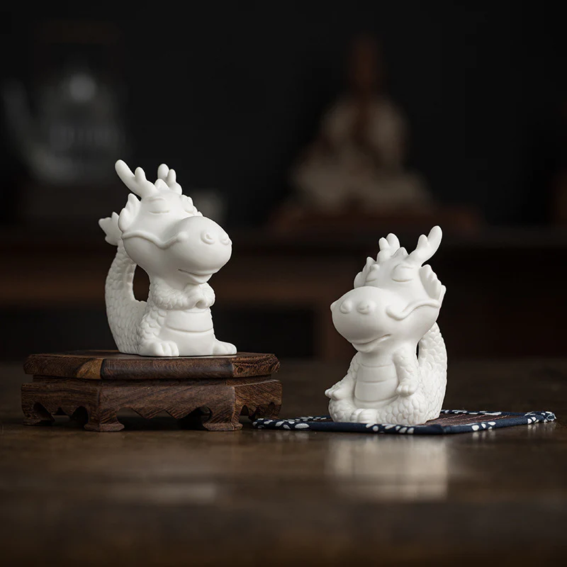Buddha Stones Anno del drago Fortuna Porcellana bianca Ceramica Tè Animale domestico Figurina Decorazione per la casa - Image 16