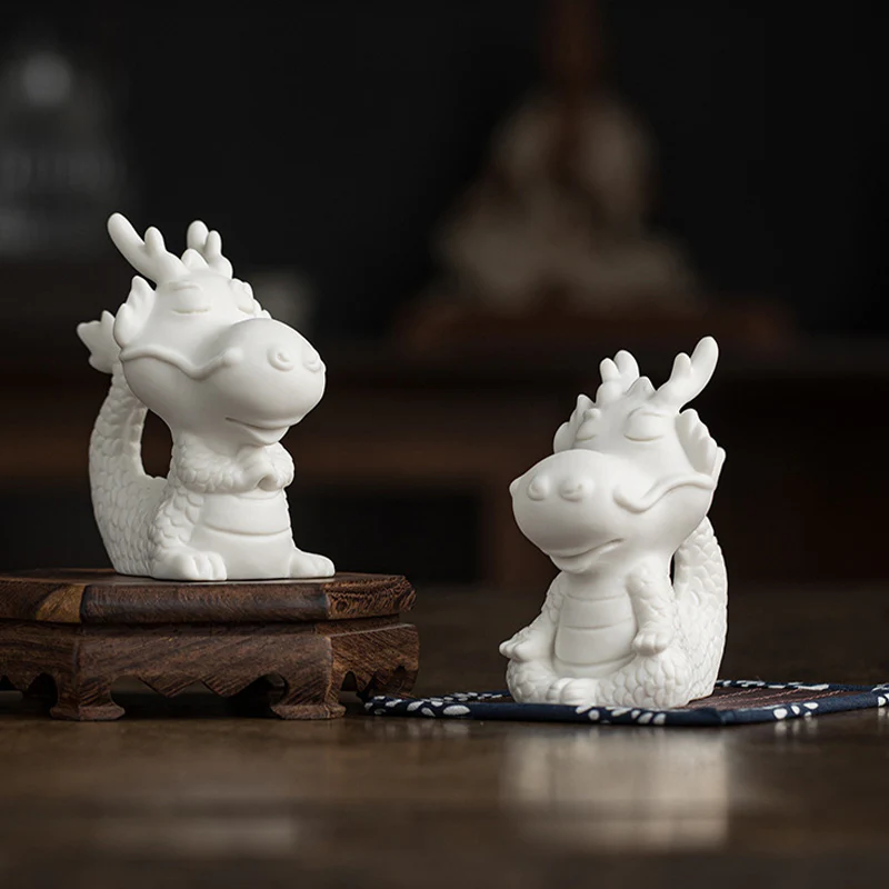 Buddha Stones Anno del drago Fortuna Porcellana bianca Ceramica Tè Animale domestico Figurina Decorazione per la casa - Image 18
