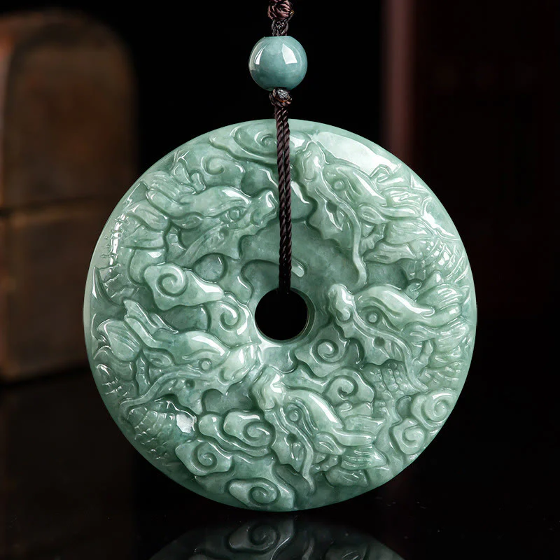 Buddha Stones Anno del Drago Giada Naturale Nove Draghi Fibbia della Pace Collana di Protezione Pendente - Image 2