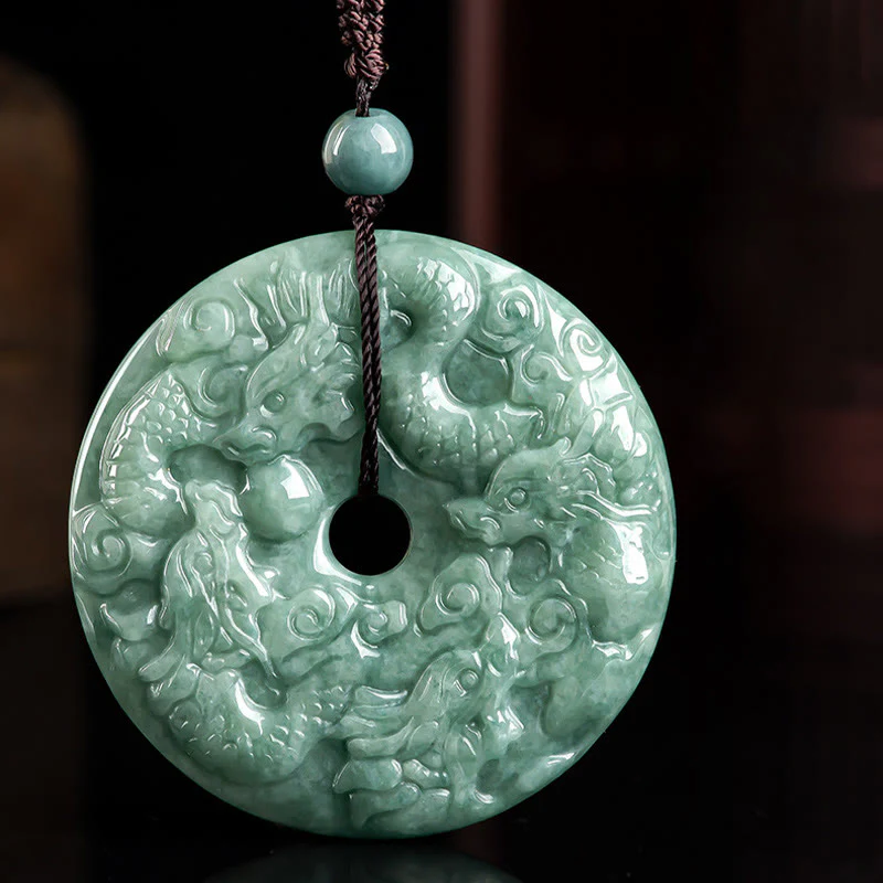 Buddha Stones Anno del Drago Giada Naturale Nove Draghi Fibbia della Pace Collana di Protezione Pendente - Image 5