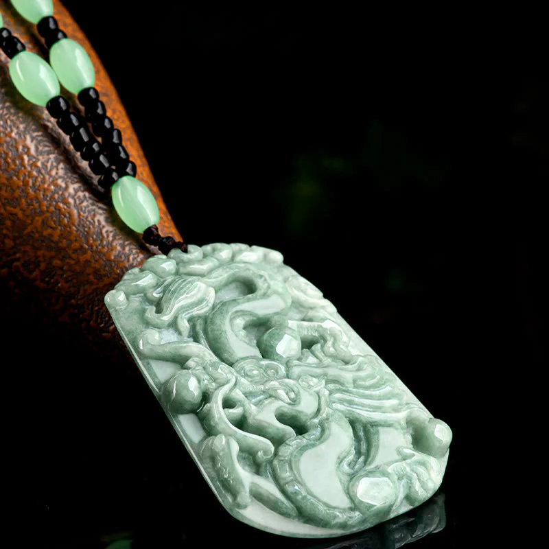 Buddha Stones Anno del Drago Zodiaco Cinese Drago che vola in Giada Protezione Perlina Catena Collana Pendente - Image 4