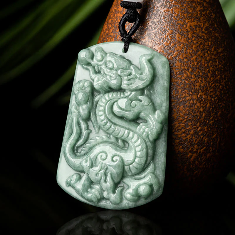 Buddha Stones Anno del Drago Zodiaco Cinese Drago Giada Amuleto Collana Pendente - Image 2