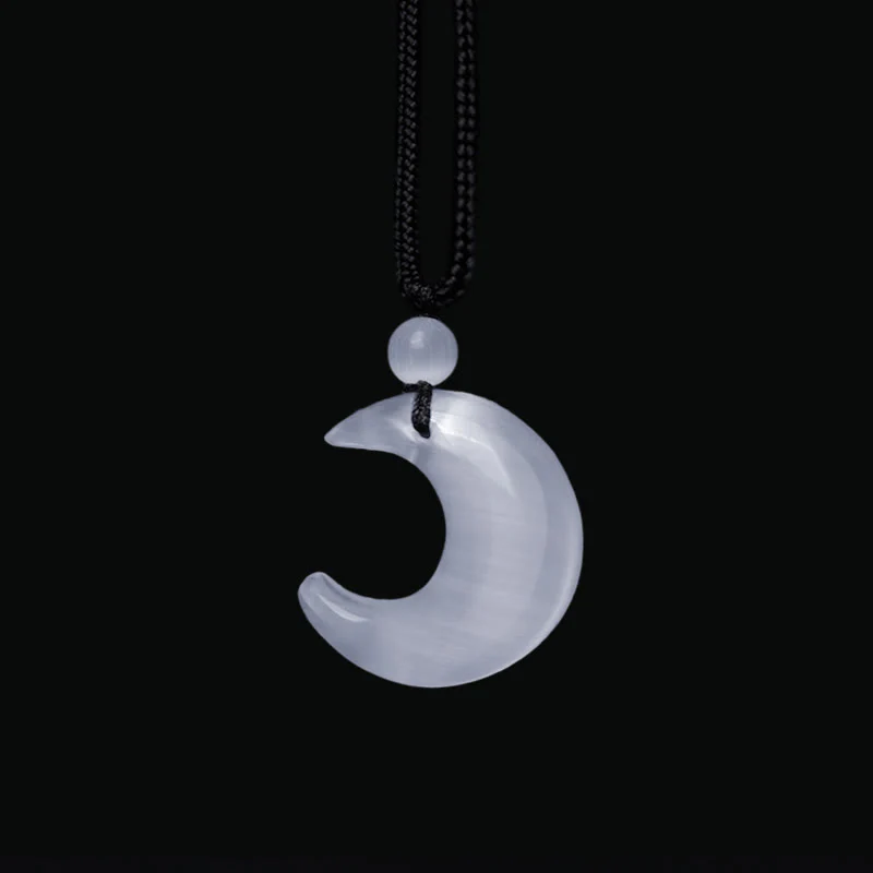 Buddha Stones Argento Naturale Lucentezza Ossidiana Selenite Cristallo Mezzaluna Yin Yang Coppia Protezione Collana Pendente - Image 11