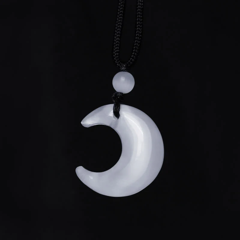 Buddha Stones Argento Naturale Lucentezza Ossidiana Selenite Cristallo Mezzaluna Yin Yang Coppia Protezione Collana Pendente - Image 12