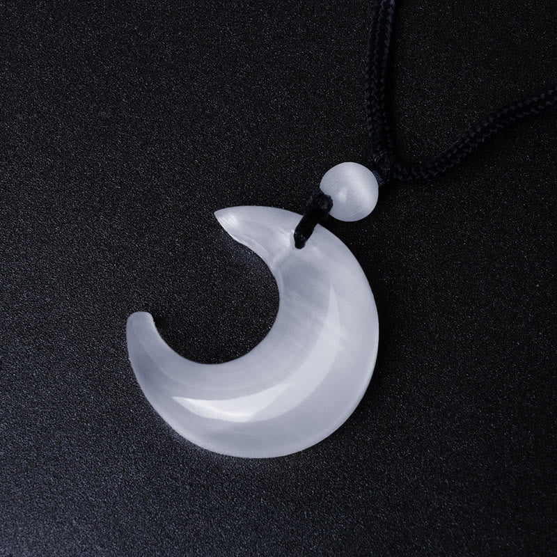 Buddha Stones Argento Naturale Lucentezza Ossidiana Selenite Cristallo Mezzaluna Yin Yang Coppia Protezione Collana Pendente - Image 13