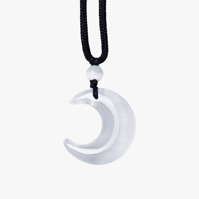 Buddha Stones Argento Naturale Lucentezza Ossidiana Selenite Cristallo Mezzaluna Yin Yang Coppia Protezione Collana Pendente - Image 15