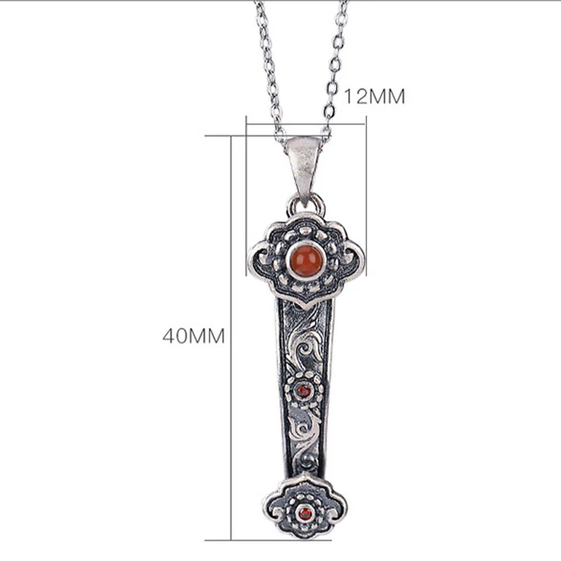 Buddha Stones Argento Sterling 925 Agata Rossa Giada Ciano Nuvole di Buon Auspicio Manico Ruyi Collana Pendente Benedizione - Image 6