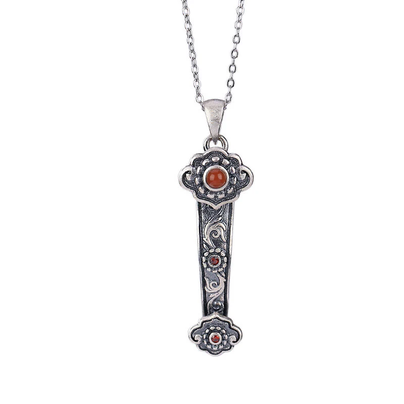 Buddha Stones Argento Sterling 925 Agata Rossa Giada Ciano Nuvole di Buon Auspicio Manico Ruyi Collana Pendente Benedizione - Image 7