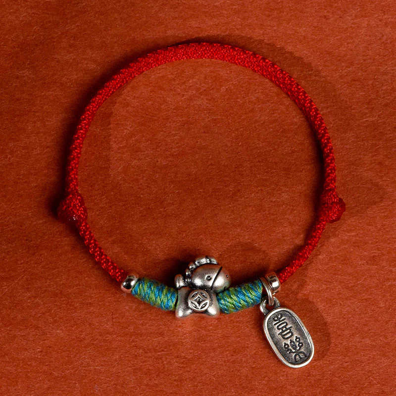 Buddha Stones Argento Sterling 999 Anno del Cavallo Argento Sterling 925 Pace e Gioia Ciondolo Braccialetto della Fortuna Intrecciato Cavigliera