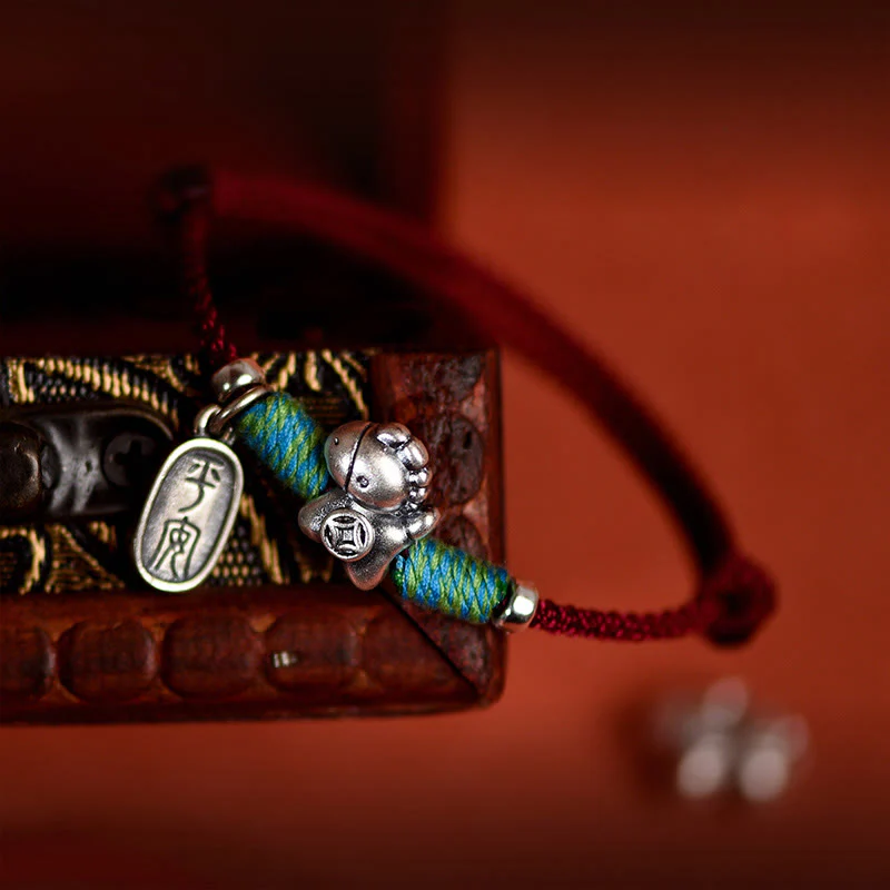Buddha Stones Argento Sterling 999 Anno del Cavallo Argento Sterling 925 Pace e Gioia Ciondolo Braccialetto della Fortuna Intrecciato Cavigliera - Image 16