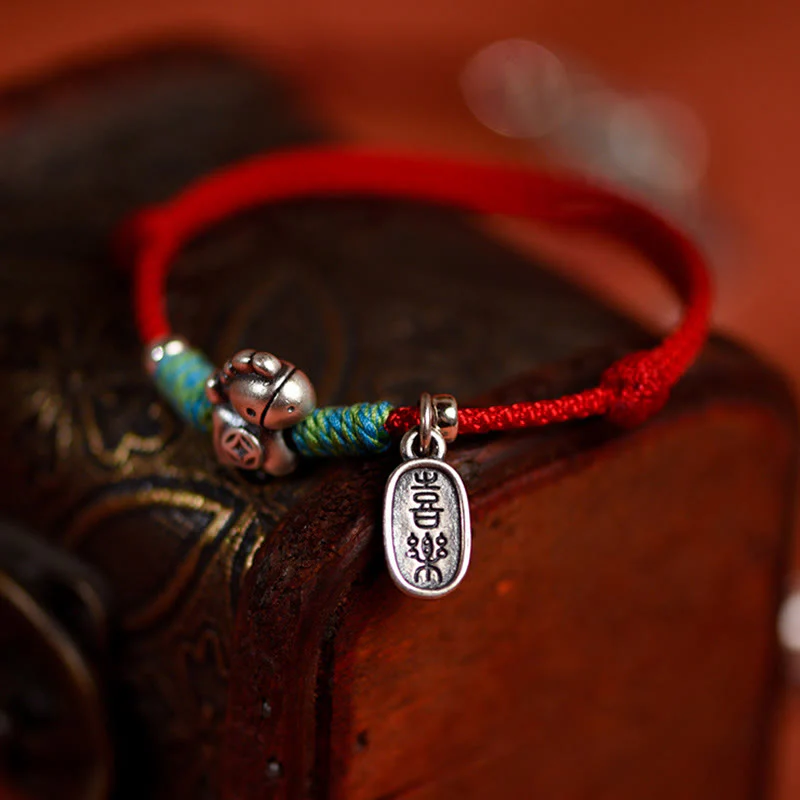 Buddha Stones Argento Sterling 999 Anno del Cavallo Argento Sterling 925 Pace e Gioia Ciondolo Braccialetto della Fortuna Intrecciato Cavigliera - Image 6
