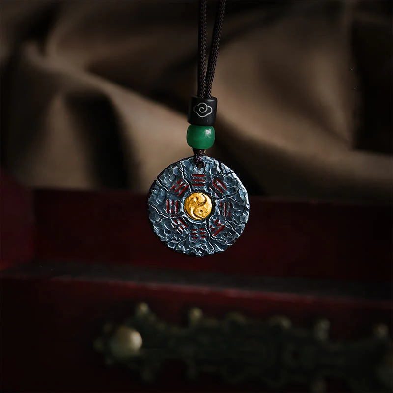 Buddha Stones Argento Sterling 999 Oro 24k Bagua Tai Chi Yin Yang Design Fantasmi di montagna Spendere soldi Collana pendente Armonia
