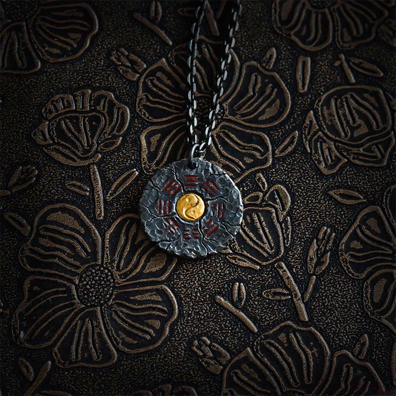 Buddha Stones Argento Sterling 999 Oro 24k Bagua Tai Chi Yin Yang Design Fantasmi di montagna Spendere soldi Collana pendente Armonia - Image 11