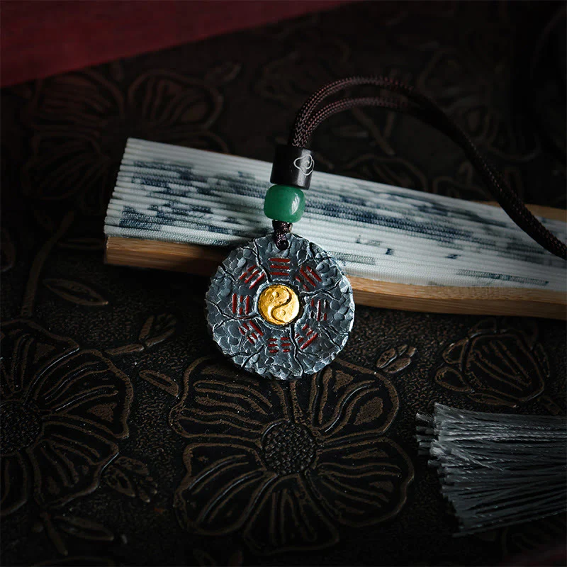 Buddha Stones Argento Sterling 999 Oro 24k Bagua Tai Chi Yin Yang Design Fantasmi di montagna Spendere soldi Collana pendente Armonia - Image 3
