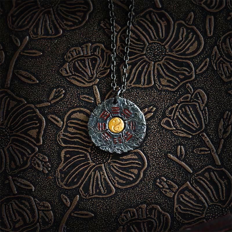 Buddha Stones Argento Sterling 999 Oro 24k Bagua Tai Chi Yin Yang Design Fantasmi di montagna Spendere soldi Collana pendente Armonia - Image 9