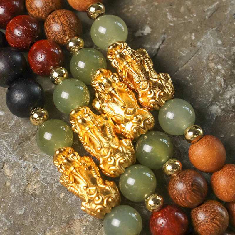 Buddha Stones Argento Sterling 999 Sandalo Legno di Ebano Foglia Piccola Sandalo Rosso Giada Hetian Cinabro Bracciale PiXiu Wealth - Image 21