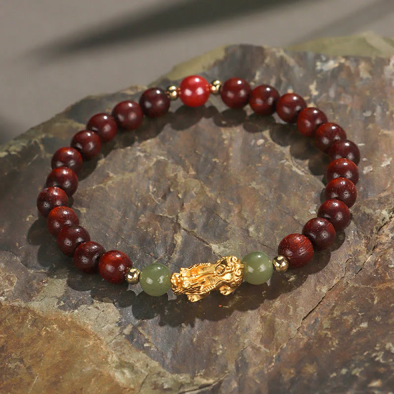Buddha Stones Argento Sterling 999 Sandalo Legno di Ebano Foglia Piccola Sandalo Rosso Giada Hetian Cinabro Bracciale PiXiu Wealth - Image 9