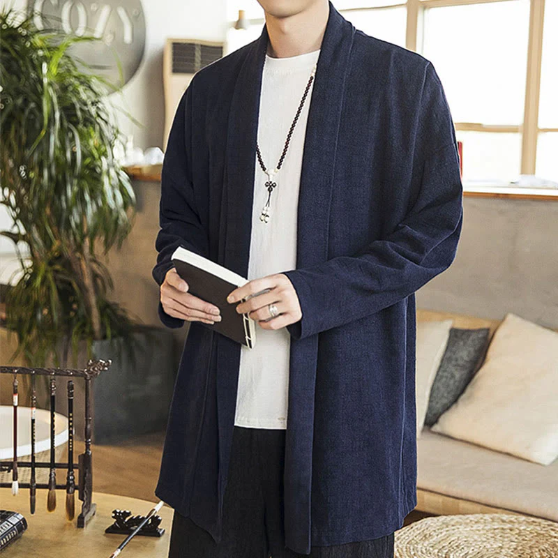 Buddha Stones Autunno Semplice Casual Cotone Lino Uomo Cappotto di media lunghezza Abbigliamento - Image 10
