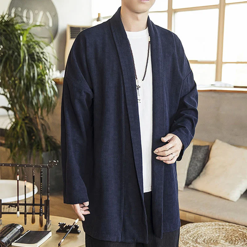 Buddha Stones Autunno Semplice Casual Cotone Lino Uomo Cappotto di media lunghezza Abbigliamento - Image 11