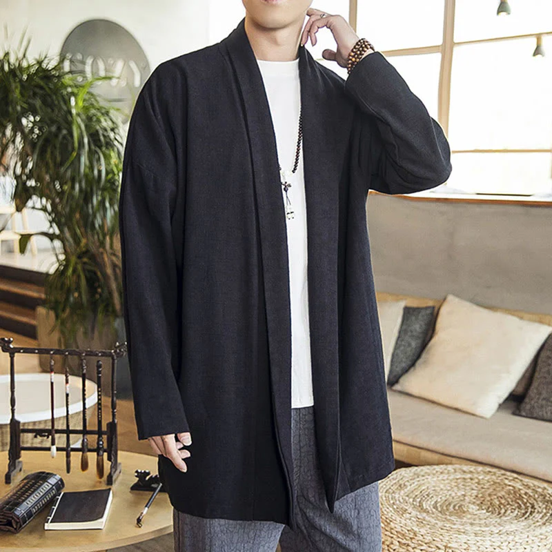 Buddha Stones Autunno Semplice Casual Cotone Lino Uomo Cappotto di media lunghezza Abbigliamento - Image 16