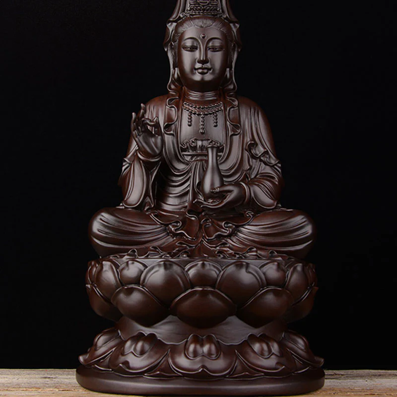 Buddha Stones Avalokitesvara Ebano Loto Armonia Benedizione Decorazione della casa - Image 4