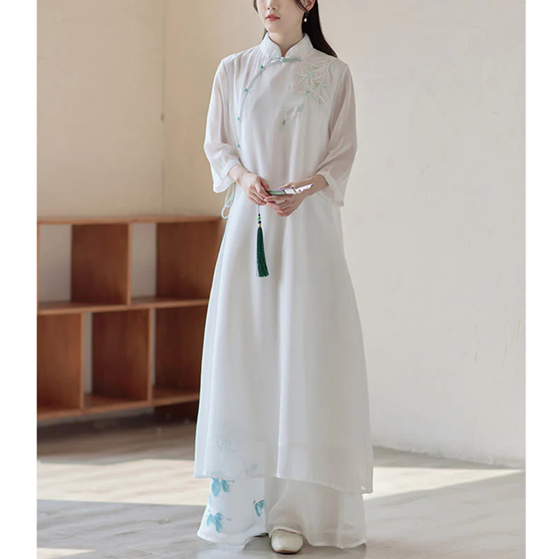 Buddha Stones Bamboo Cheongsam Dress Midi Dress Pantaloni a gamba larga Meditazione Spirituale Zen Pratica Abbigliamento - Image 3