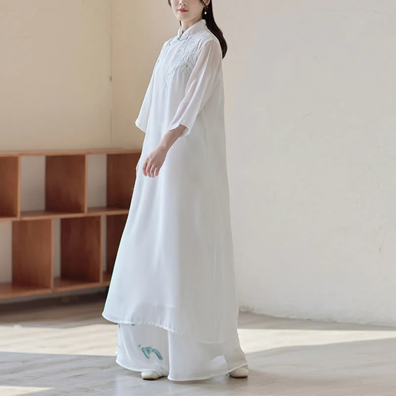 Buddha Stones Bamboo Cheongsam Dress Midi Dress Pantaloni a gamba larga Meditazione Spirituale Zen Pratica Abbigliamento - Image 4