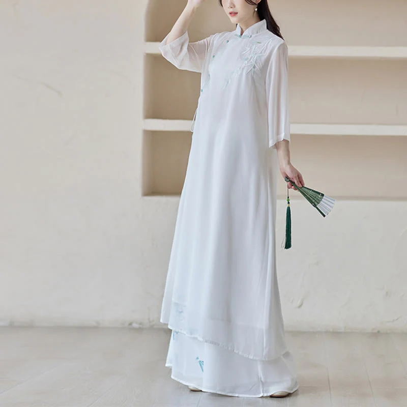 Buddha Stones Bamboo Cheongsam Dress Midi Dress Pantaloni a gamba larga Meditazione Spirituale Zen Pratica Abbigliamento - Image 5