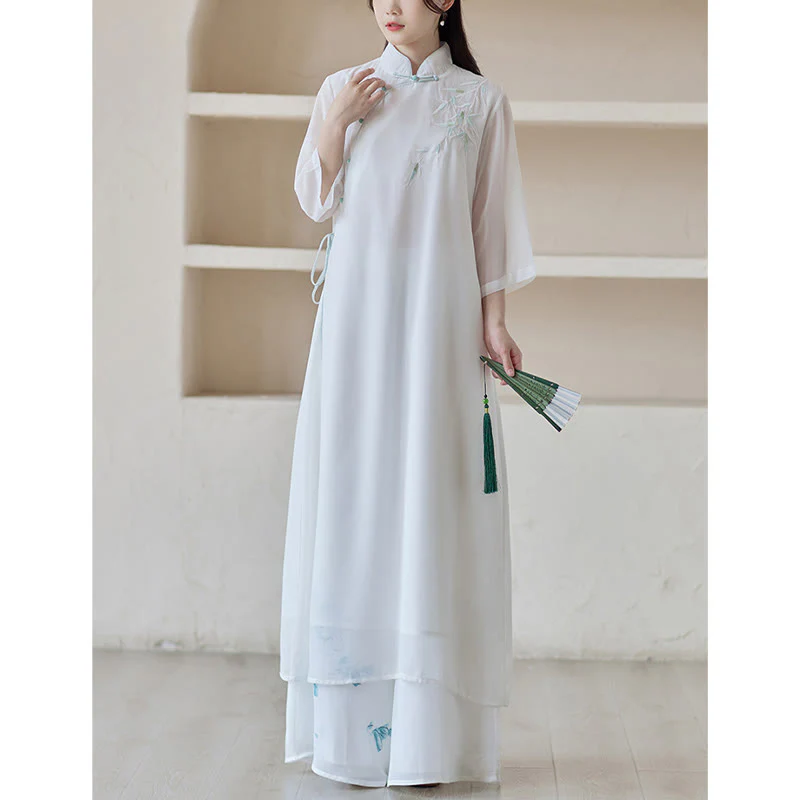 Buddha Stones Bamboo Cheongsam Dress Midi Dress Pantaloni a gamba larga Meditazione Spirituale Zen Pratica Abbigliamento - Image 7