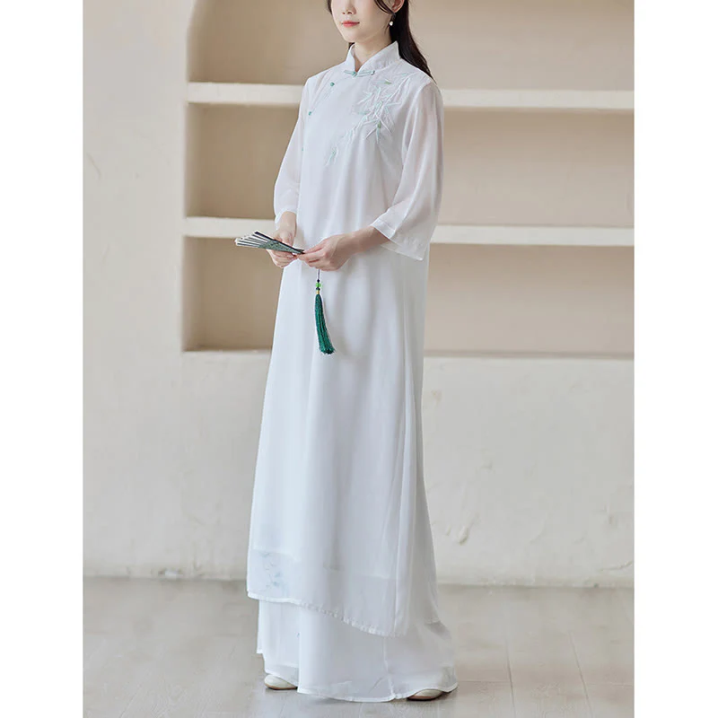 Buddha Stones Bamboo Cheongsam Dress Midi Dress Pantaloni a gamba larga Meditazione Spirituale Zen Pratica Abbigliamento - Image 9